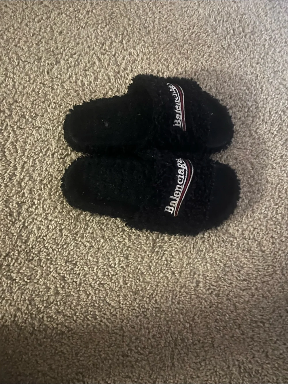 Balenciaga Kids Black Fuzzy Logo Slide Slippers